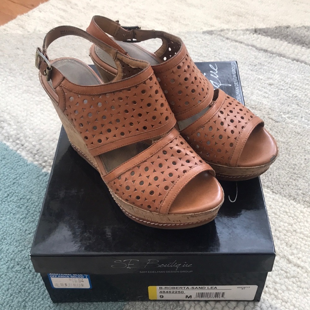 Sam Edelman Cognac leather platform wedges